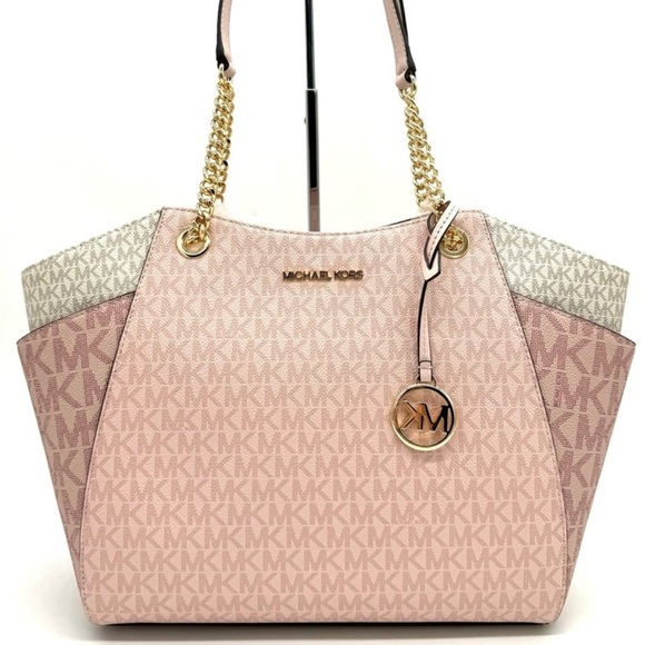 Michael Kors Large Jet Set Travel Chain Shoulder Bag Powder Blush Multi - Picture 1 of 10